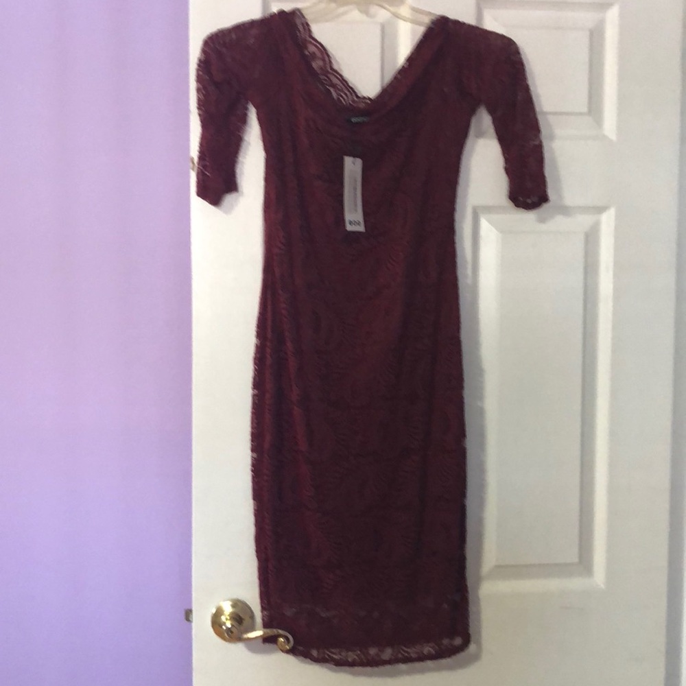 Boohoo petite maroon lace dress